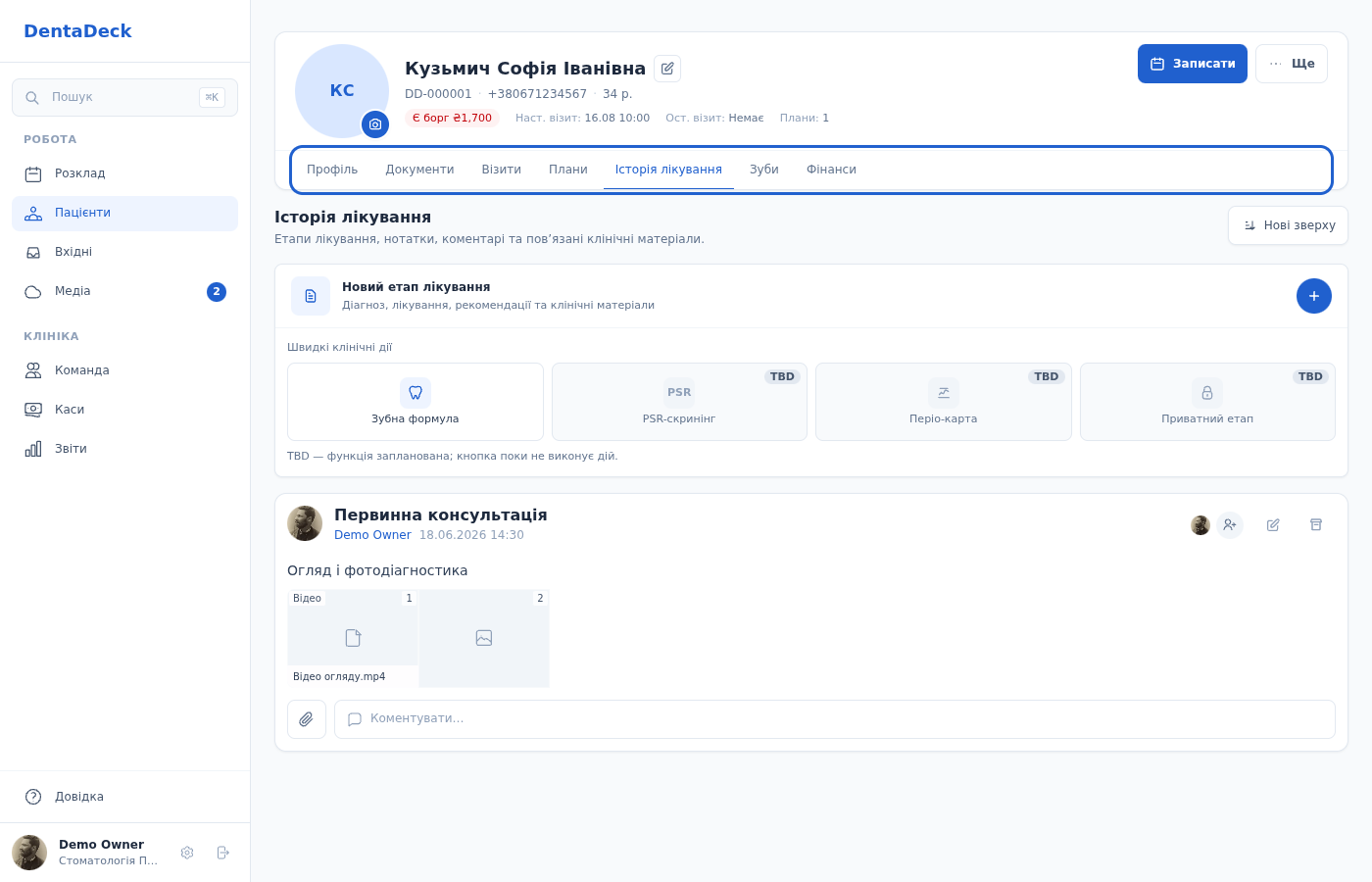Вкладки картки пацієнта