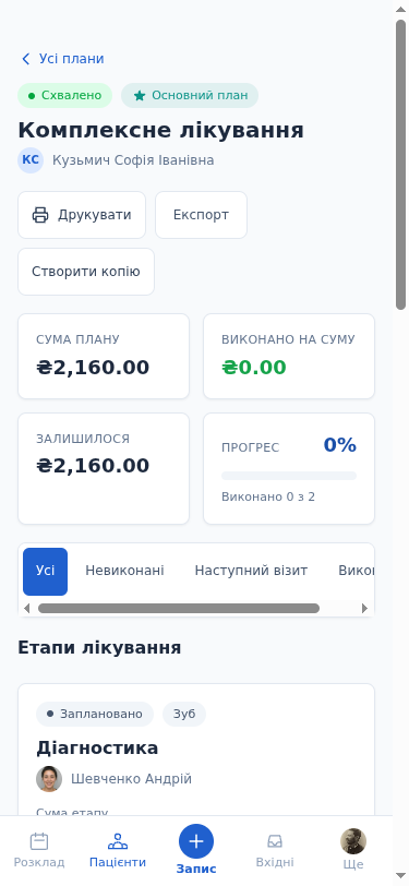 Плани лікування пацієнта на телефоні