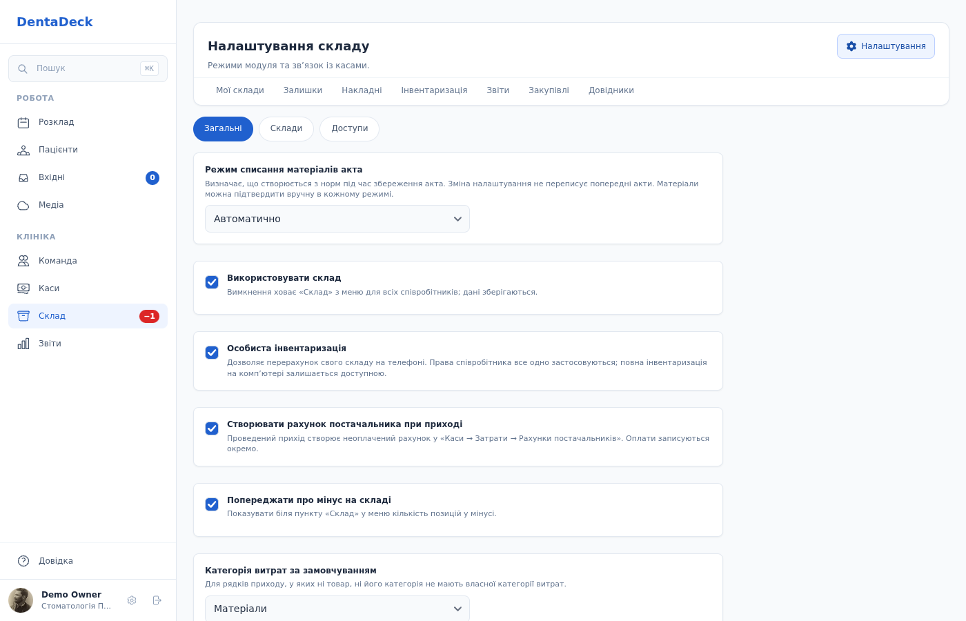 Режим списання матеріалів