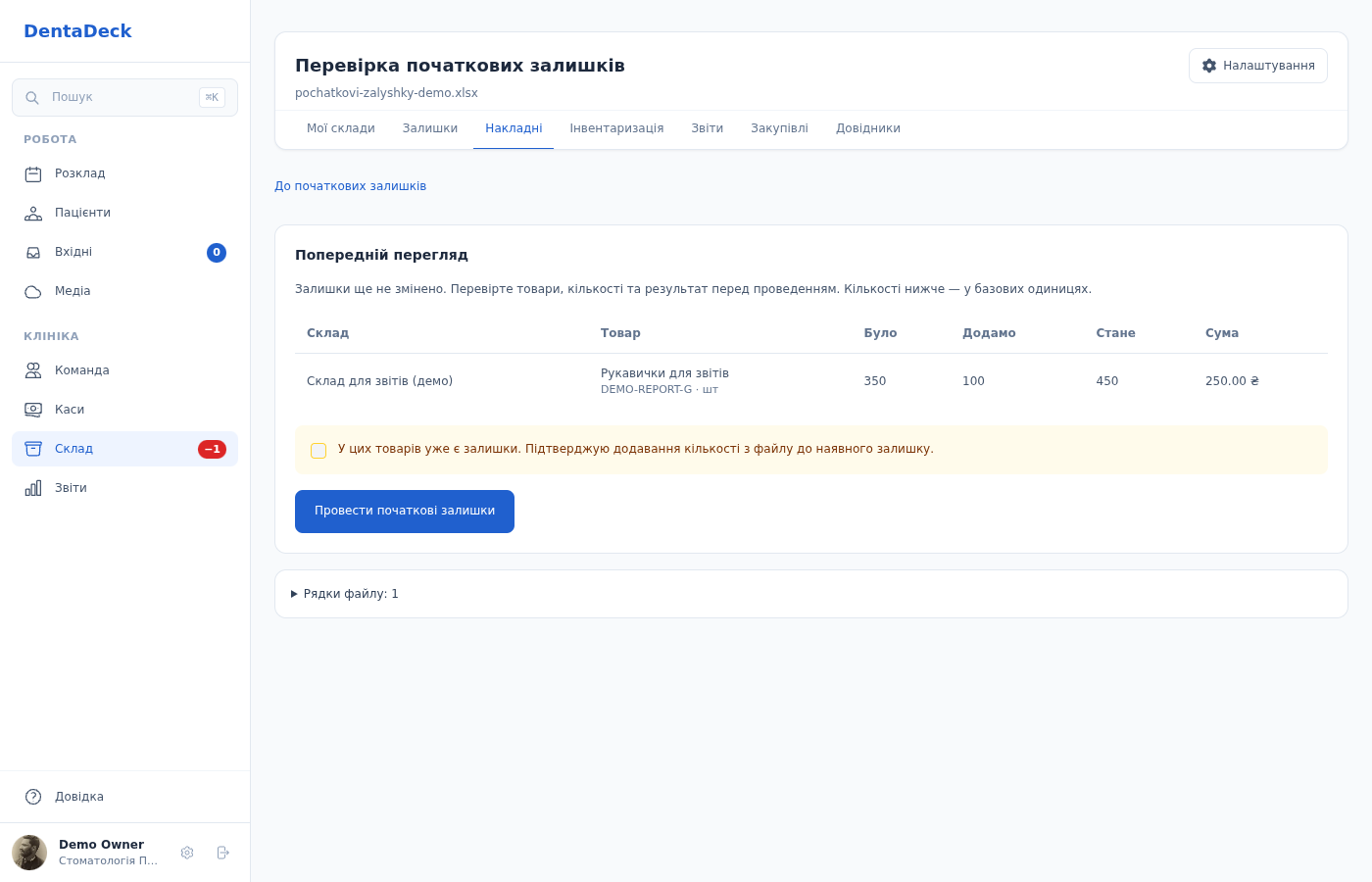 Перевірка початкових залишків